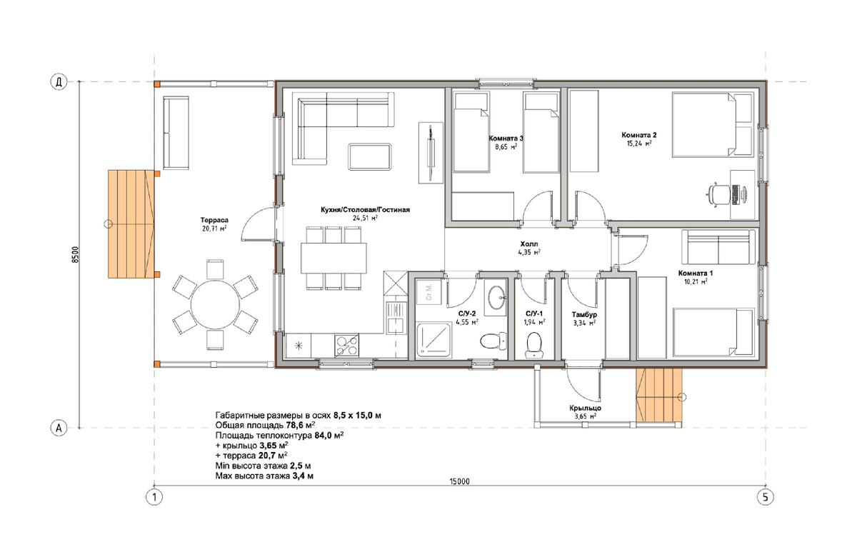 Планировка дома Химос 2 с 3-мя спальнями
