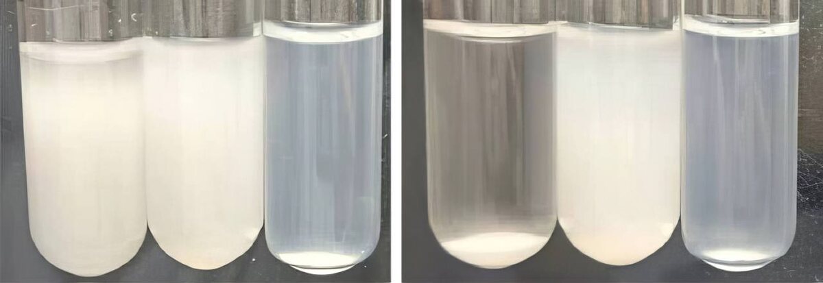 Рисунок №1. Свойства нативного крахмала, SNP и CP SNP. (А) Рентгенограммы. (Б) Кажущая вязкость. (С) Фотографии повторного диспергирования нативного крахмала (слева), SNP (посередине) и CP SNP(справа) в воде в течение 0 и 30 минут. 