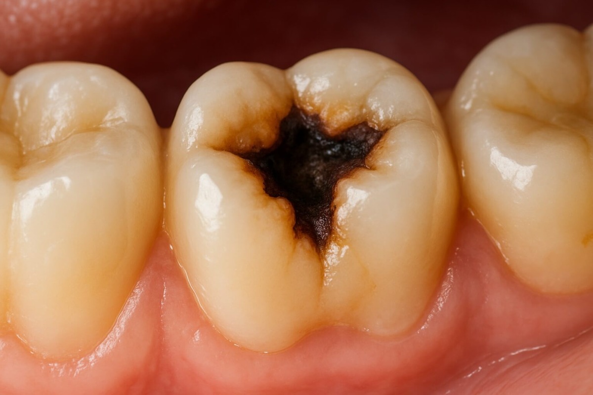    Кариес — это разрушение зубной эмали и дентина из-за бактерий, которые превращают сахар в кислоту