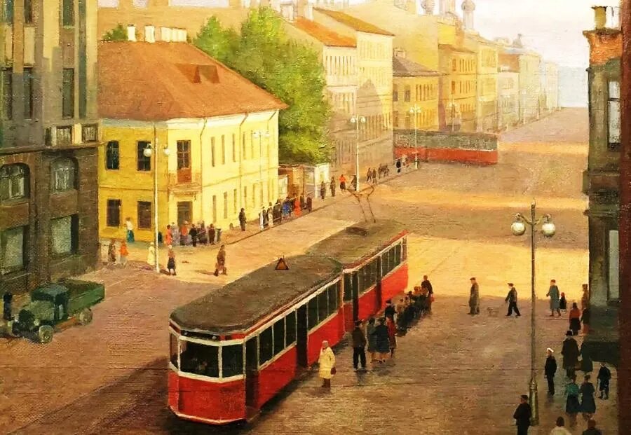 На картине хорошо виден дом на углу улицы Марата и Кузнечного переулка, в котором вот уже больше двух десятков лет находится редакция «Санкт-Петербургских ведомостей»./Из коллекции Государственного музея истории Санкт-Петербурга. РЕПРОДУКЦИЯ АВТОРА