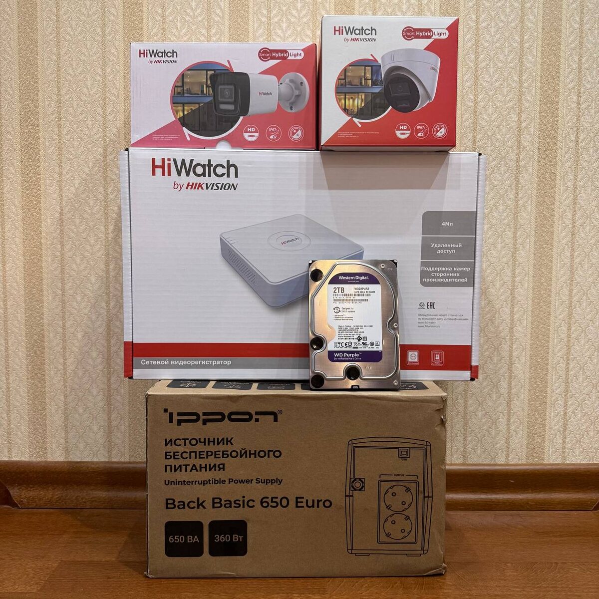 NVR Hiwatch DS-N204P(C) и ИБП Ippon Back Basic 650 Euro