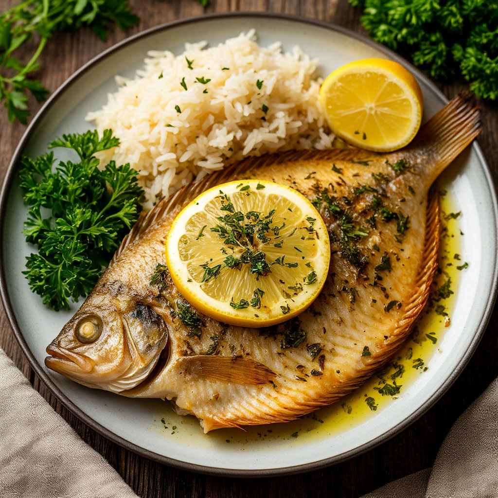 Камбала, запеченная в духовке с лимоном и травами