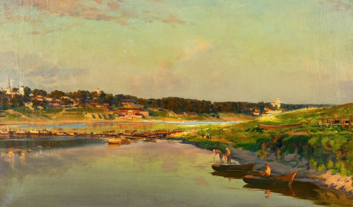Вечер на Оке, материалы: холст, масло, размеры: 55,5 х 90,5 см. Источник: фото из Интернета 