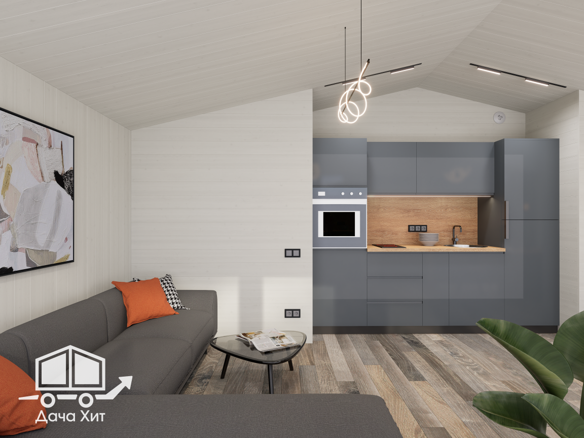 Кухня-гостиная в модульном доме "Васаби 53" 