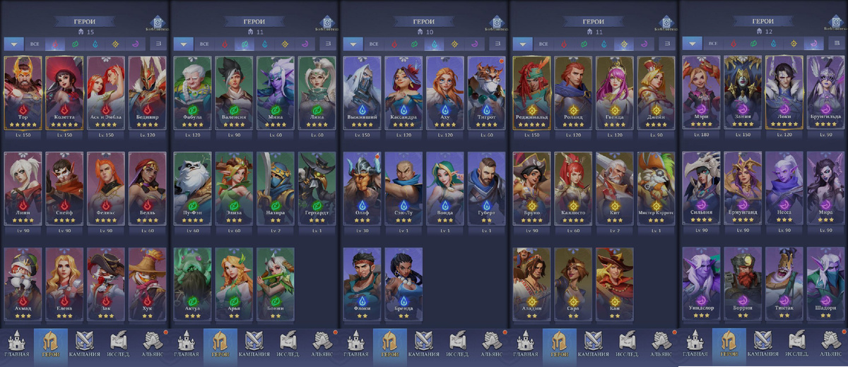 Call of Antia - Перечень персонажей, которые есть у игрока (начало игры).