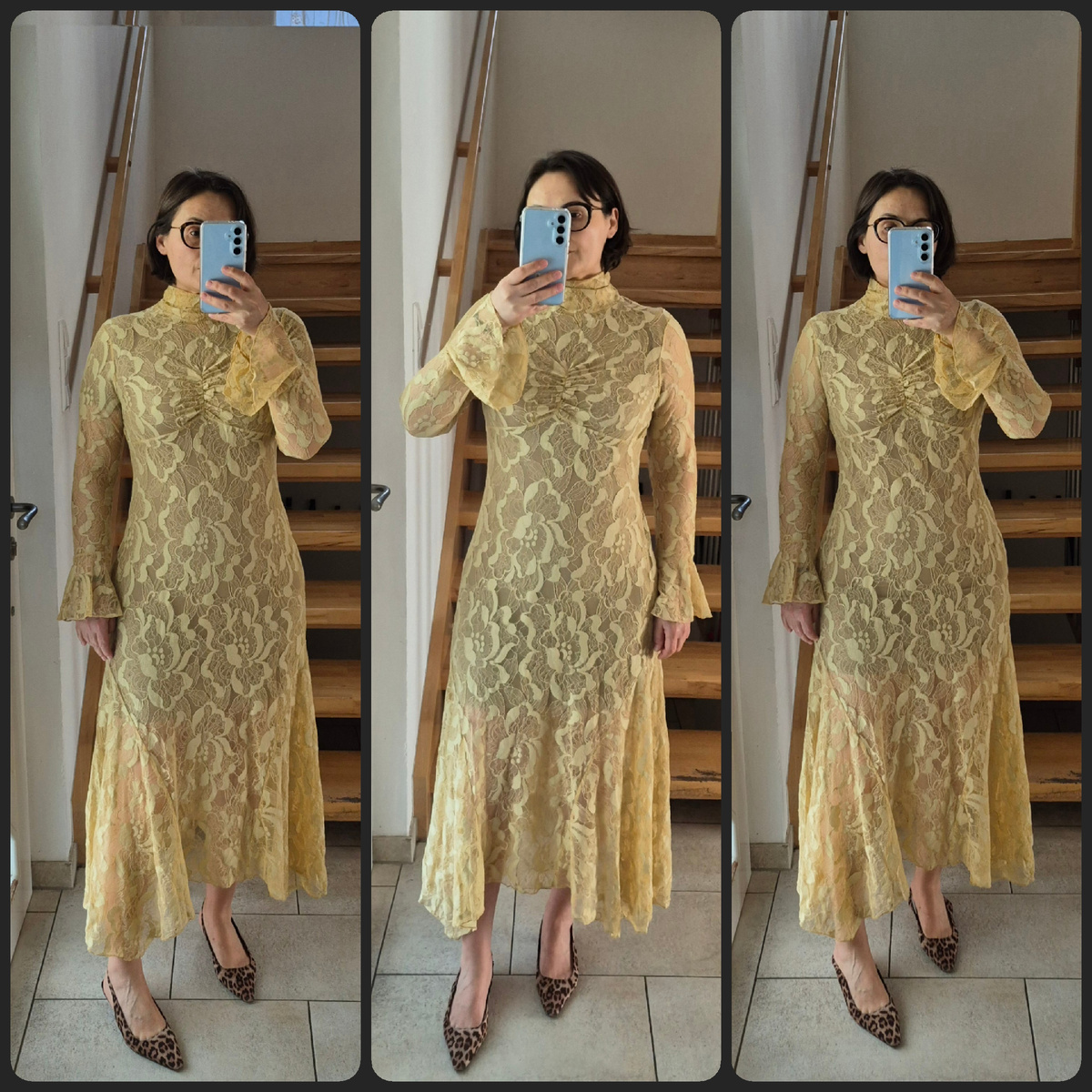 Как есть/рукавчики убрала/через три минуты хождения по дому немного приподнялось. Неизвестно, как поведёт себя при более длительном ношении; необходим тест-драйв!