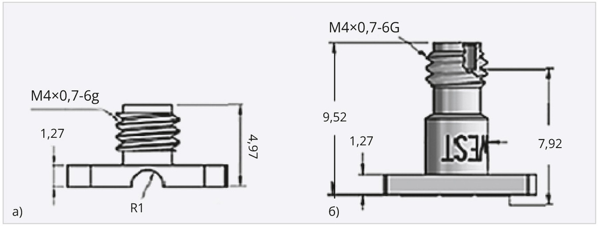 Рис. 1. Соединители розетка с предельной частотой 110 ГГц: ACP-047-J (а), 1.0 mm (б)