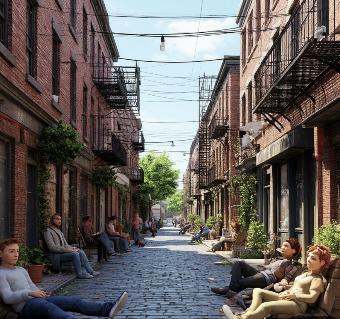 Так, по мнению ИИ выглядит улица юных ленивцев.