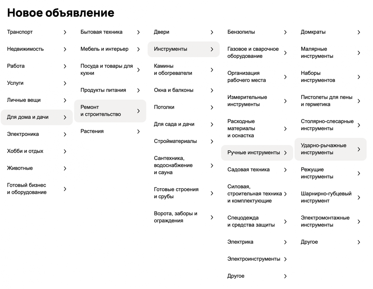 Так выглядит иерархия категорий товара