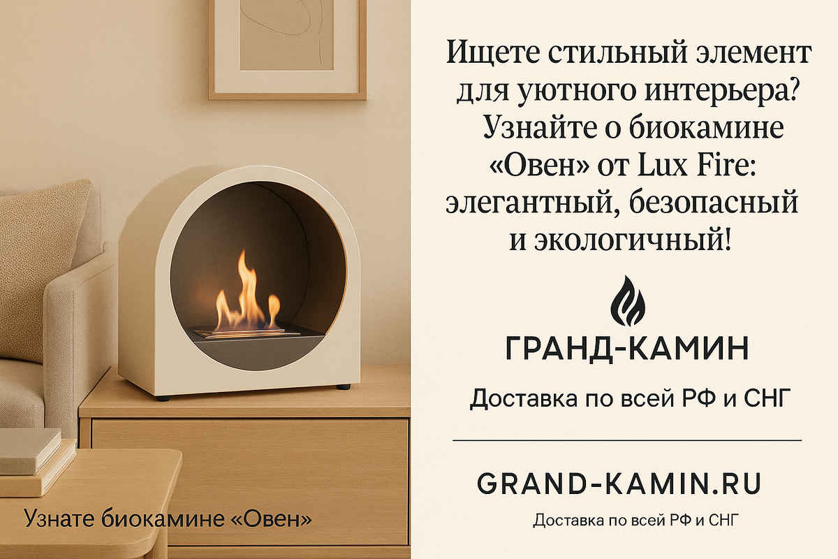    Создайте уют и стиль с биокамином 'Овен' от Lux Fire: идеальный акцент для вашего дома без запаха и дыма Kamin