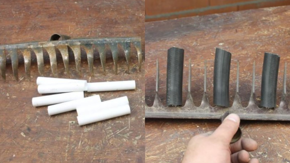 Обычные грабли превращаются в удобный разметчик борозд