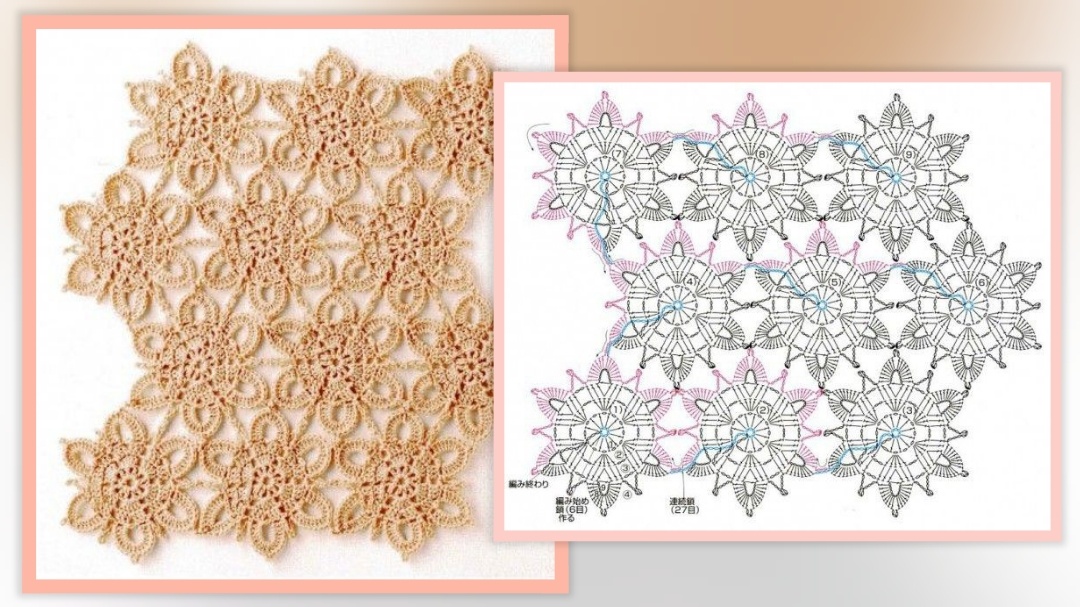 Схема безотрывного вязания крючком. Интересные звёздочки получаются.