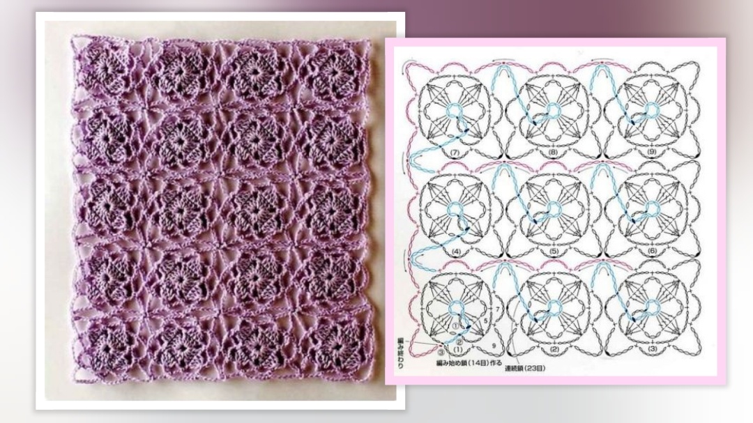 Схема безотрывного вязания крючком. Здесь словно множество ажурных цветов.