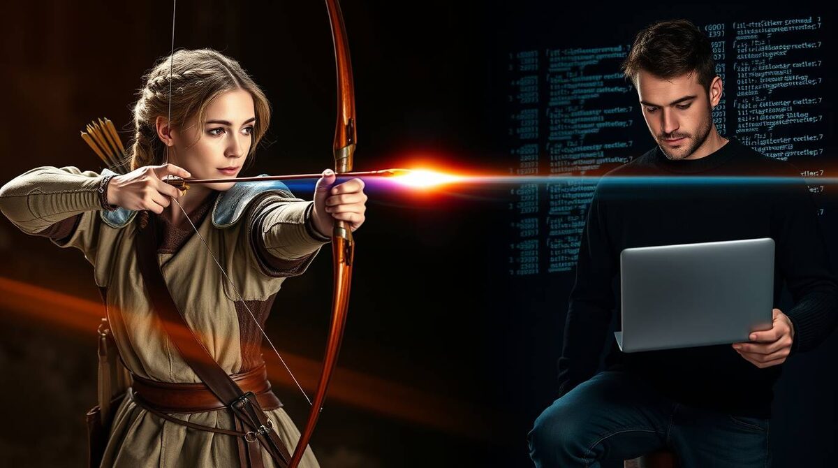 Два мира, разделённые веками, но объединённые одним сердцем. Там, где точность исторической реконструкции встречается с элегантностью алгоритмов, рождается самая неожиданная любовь.