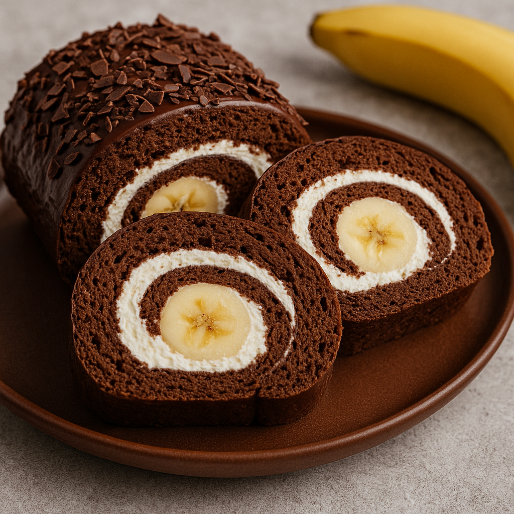 Шоколадный рулет с творожно-банановой начинкой


