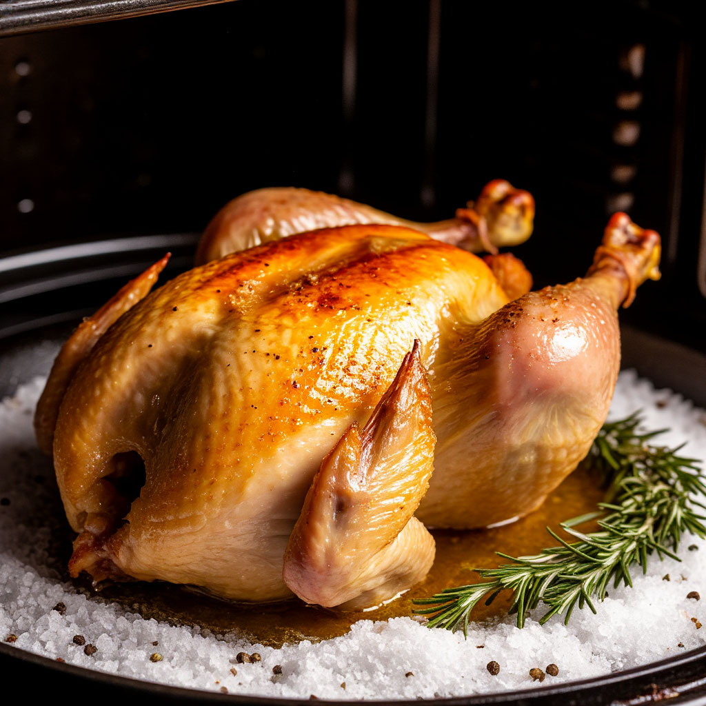 Курица, запеченная на солевой подушке в духовке