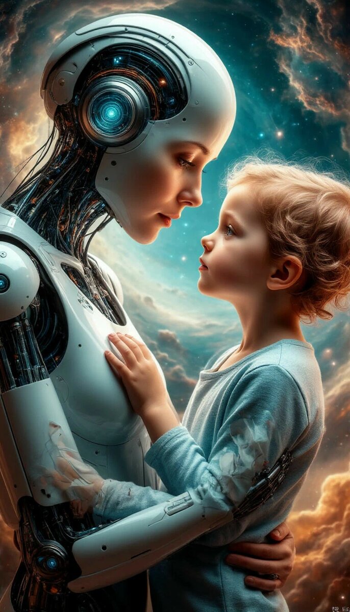 ИИ - помощник психолог и душепопечитель, думает как помочь матери больного ребенка с аутизмом и СДВГ, сюрреализм, фэнтэзи, эстетично, неземная красота, гиперреализм, 10D, бесконечная детализация, шедеврально.