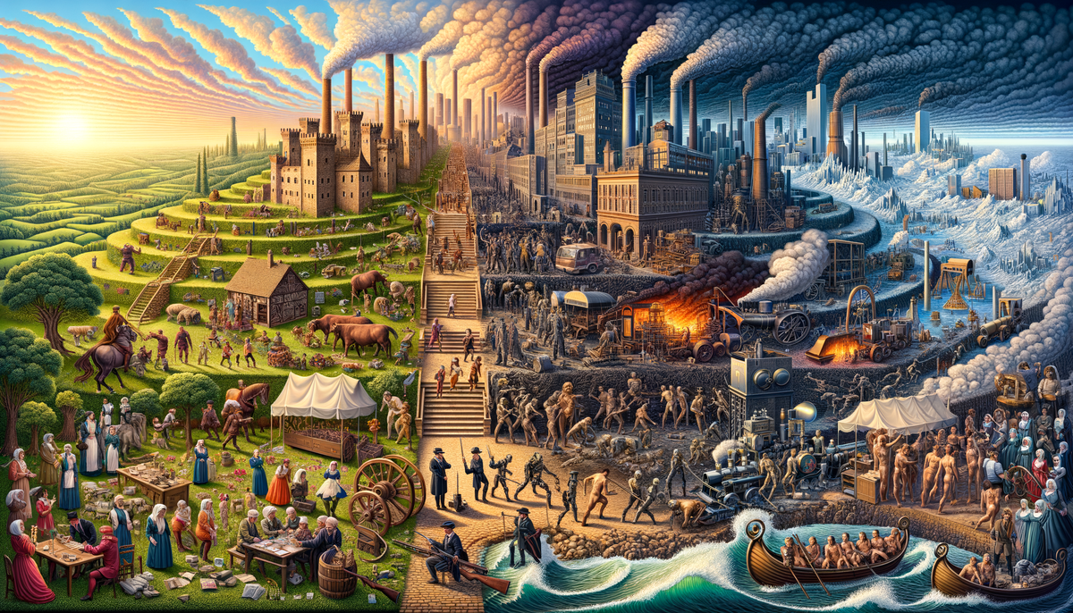 Феодализм рухнул под натиском технологических новшеств (печатная пресса, огнестрельное оружие) и социальных волнений. Иллюстрация - ИИ.