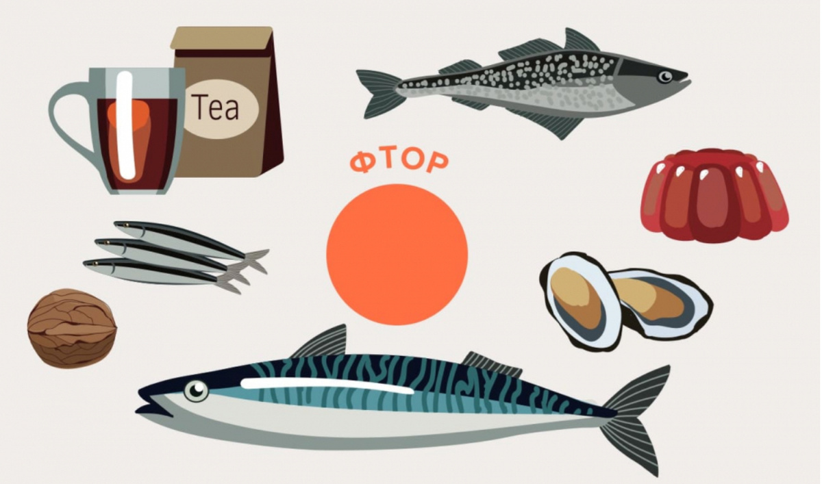 Самые богатые источники фтора: рыба, морепродукты, чай, грецкие орехи, рис, гречка, овсянка. 