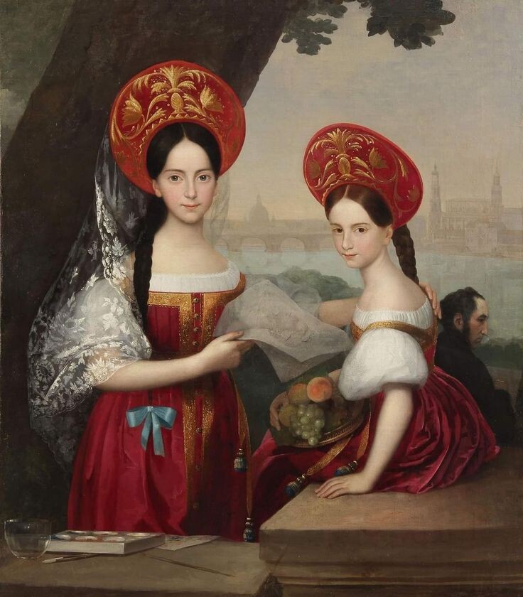 «Портрет двух девочек в национальных русских костюмах» И. В. Заттлер