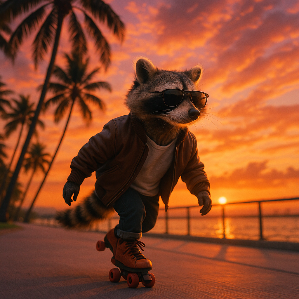 енот на роликах