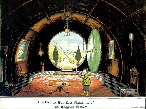 Гостиная Бильбо Бэггинса, рисунок Дж.Р.Р. Толкина
