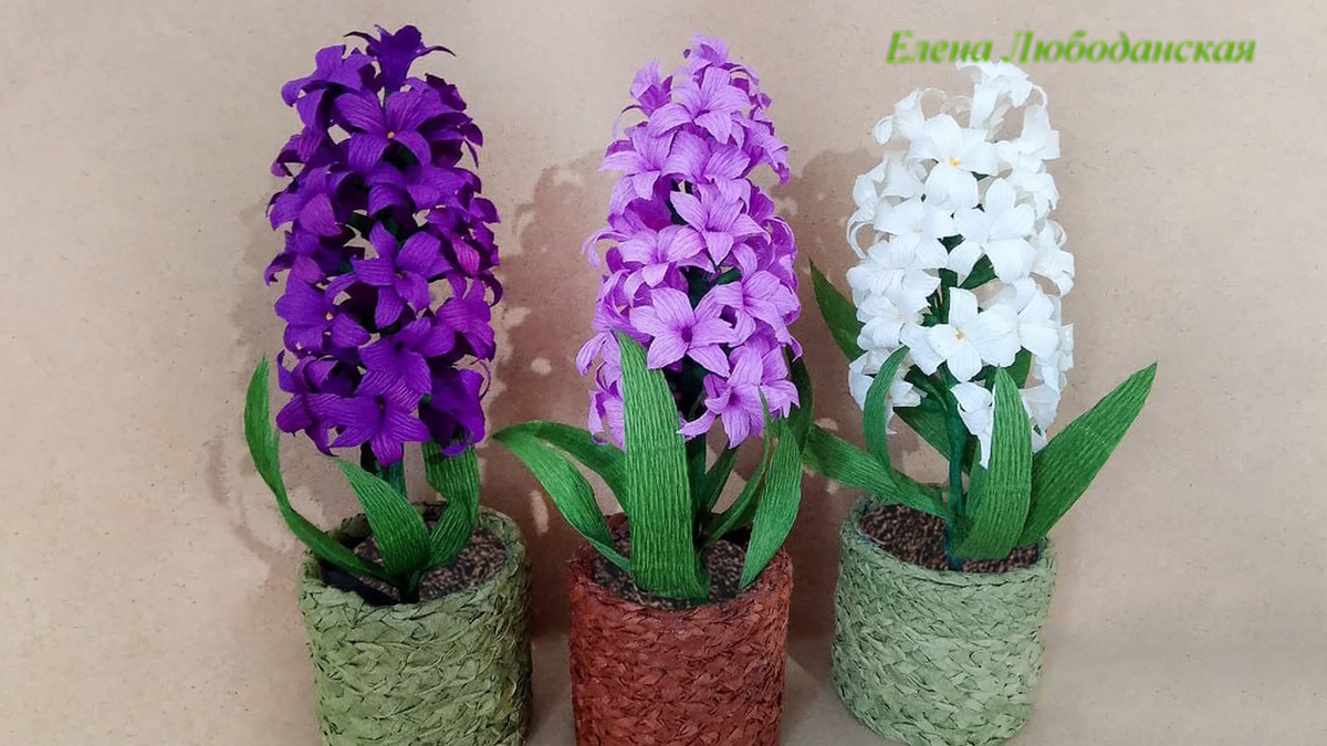 Гиацинты из гофрированной бумаги