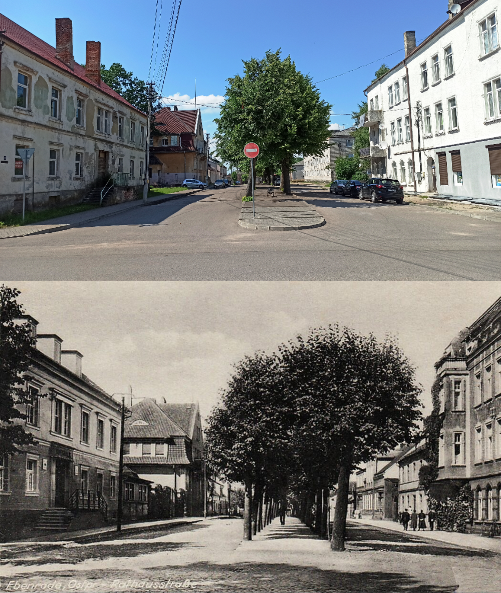 Бывшая Rathausstraße/Комсомольская улица. Аллея сохранила свое местонахождение. Источник ретрофото: https://www.bildarchiv-ostpreussen.de/suche/index.html.de?ids=11858#!start=1