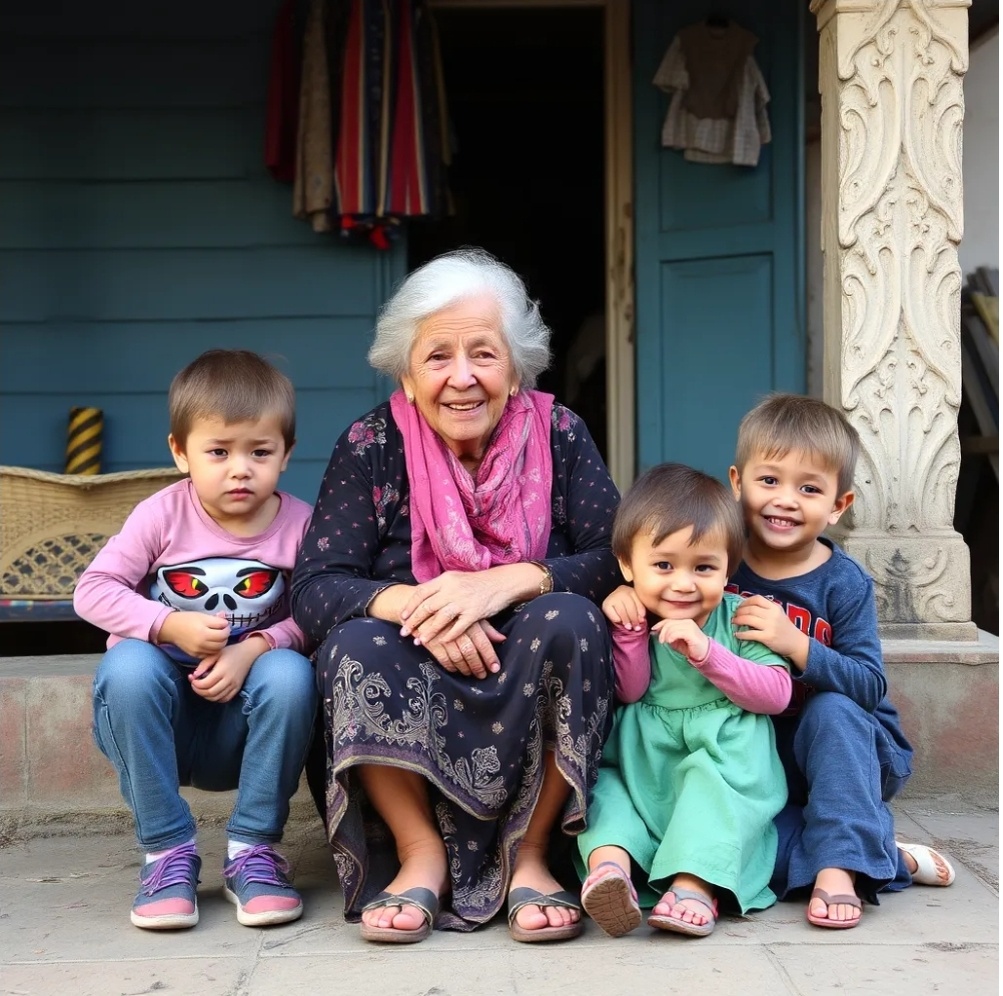 Бабушка с внуками (сгенерировано нейросетью)