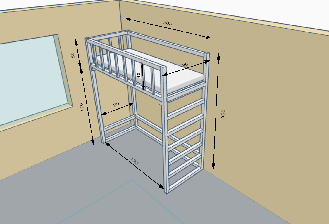Кровать чердак 205*90*220 (Ш*Г*В)