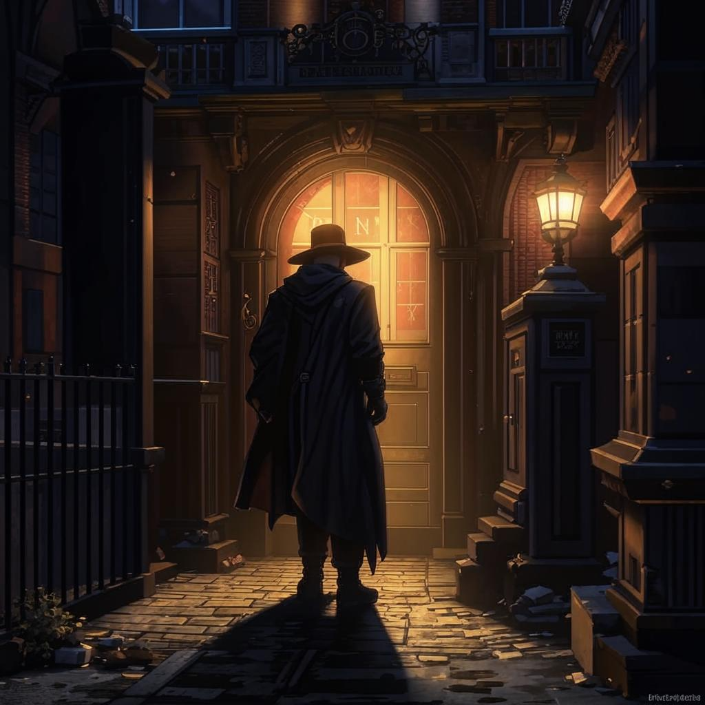 Александр, стоит перед закрытой деревянной дверью старинной библиотеки.