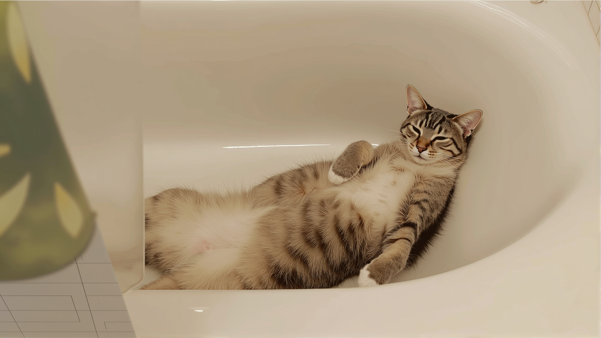 Котик спит в ванне. Спокойно и уютно