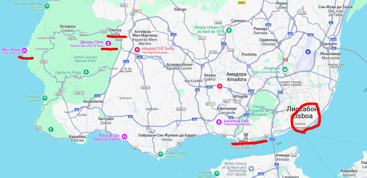 Лиссабон на карте Гугл