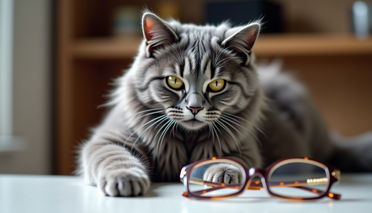 Готовлюсь столкнуть со стола очки хозяйки