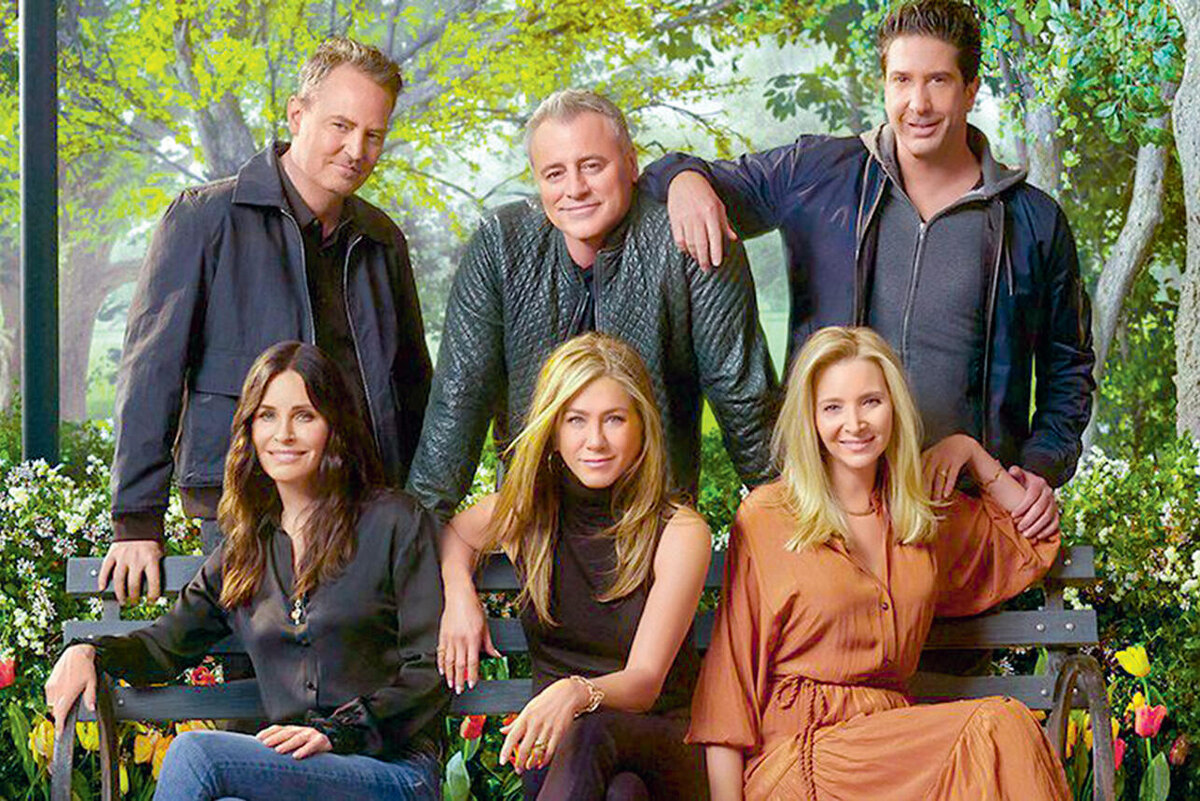    Мэттью Перри, Мэтт Леблан, Дэвид Швиммер, Кортни Кокс, Дженнифер Энистон и Лиза Кудроу в фильме «Друзья: Воссоединение». 2021 г. LEGION-MEDIA