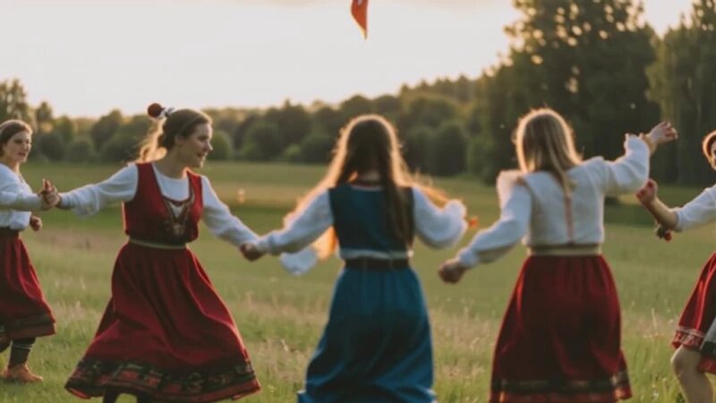     Девушки водят хоровод. fusionbrain.ai