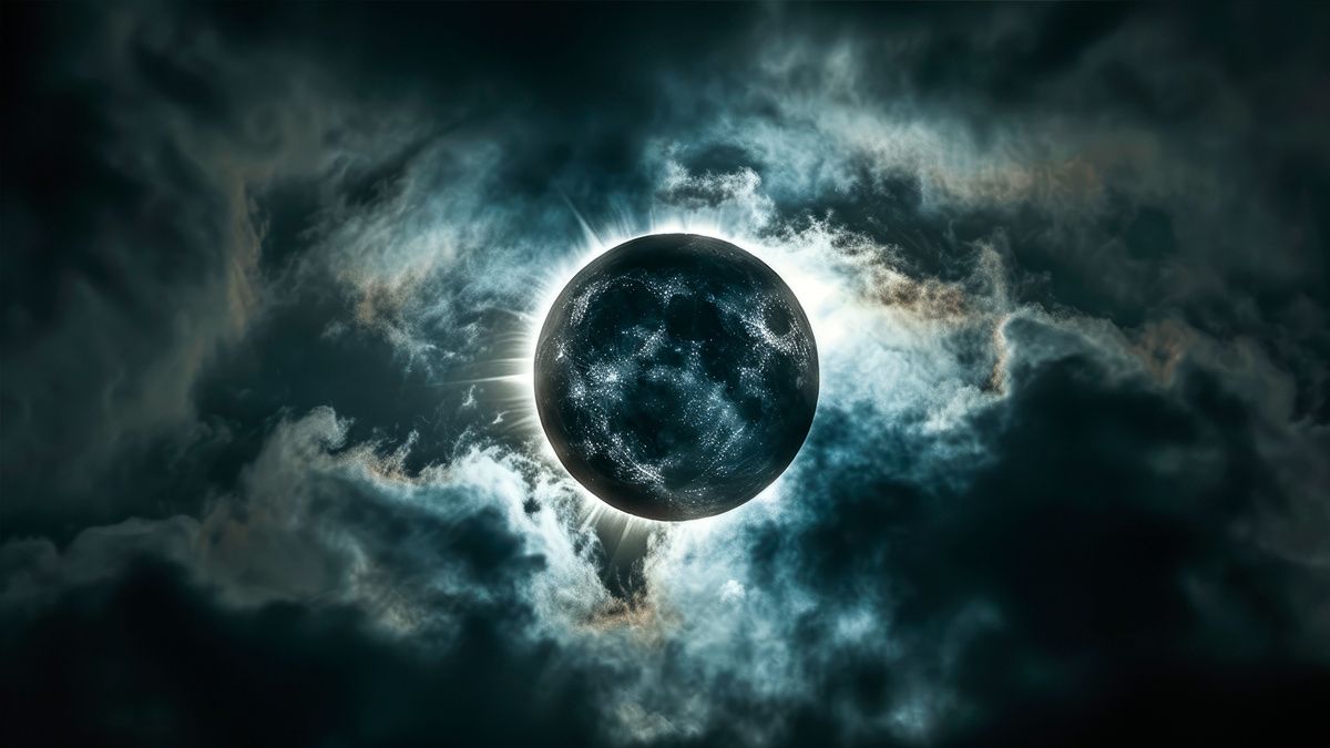 Земля под тёмными облаками: первые признаки приближения Луны.