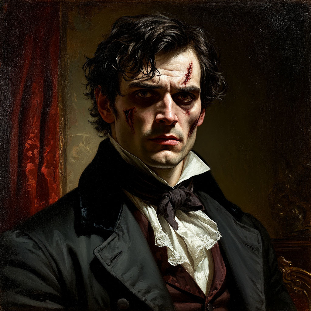 Драматический портрет байронического героя с мученическим выражением лица