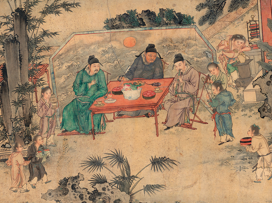 Деталь свитка «Осенний банкет в Оленьем зале». Эпоха Мин (1368–1644). Шёлк, водяные краски. Национальный музей Китая, Пекин.