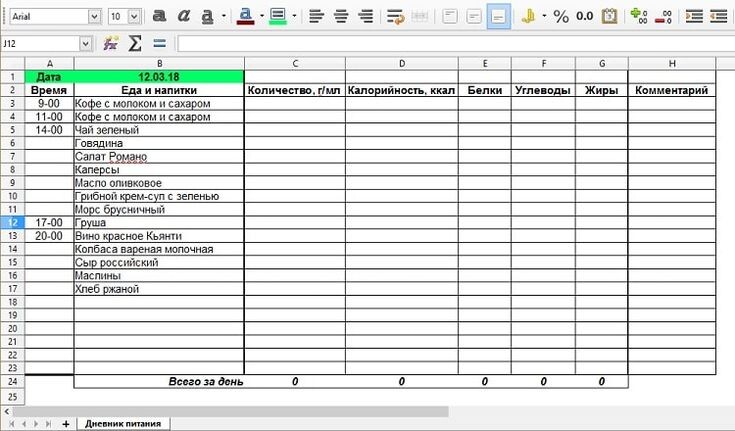 Пример шаблона дневника в электронном виде 