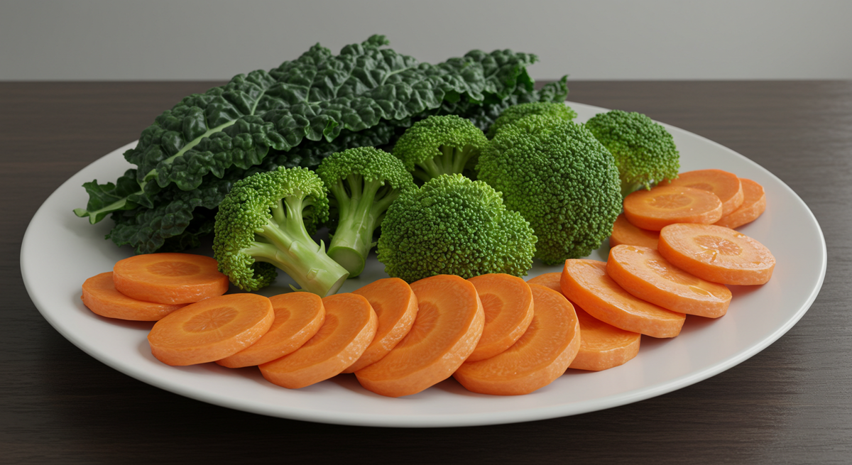 Морковь с брокколи и свекольным листом