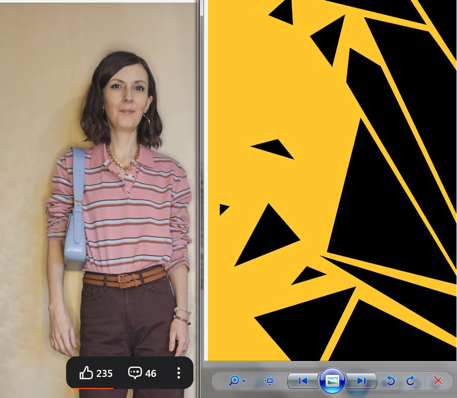 На фоне крупных углов, высвечивается общая угольность Елены, но черты ее лица плывут.