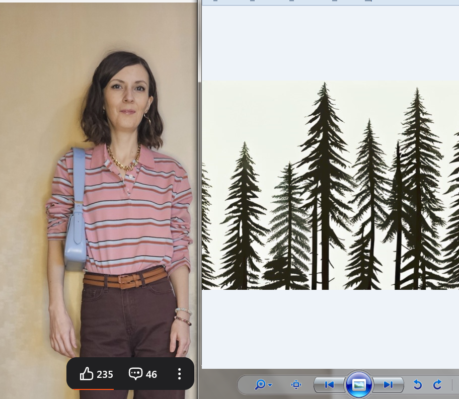 Фон же с елочками сразу подсвечивает не только вертикаль ее лица, но аккуратные черты.