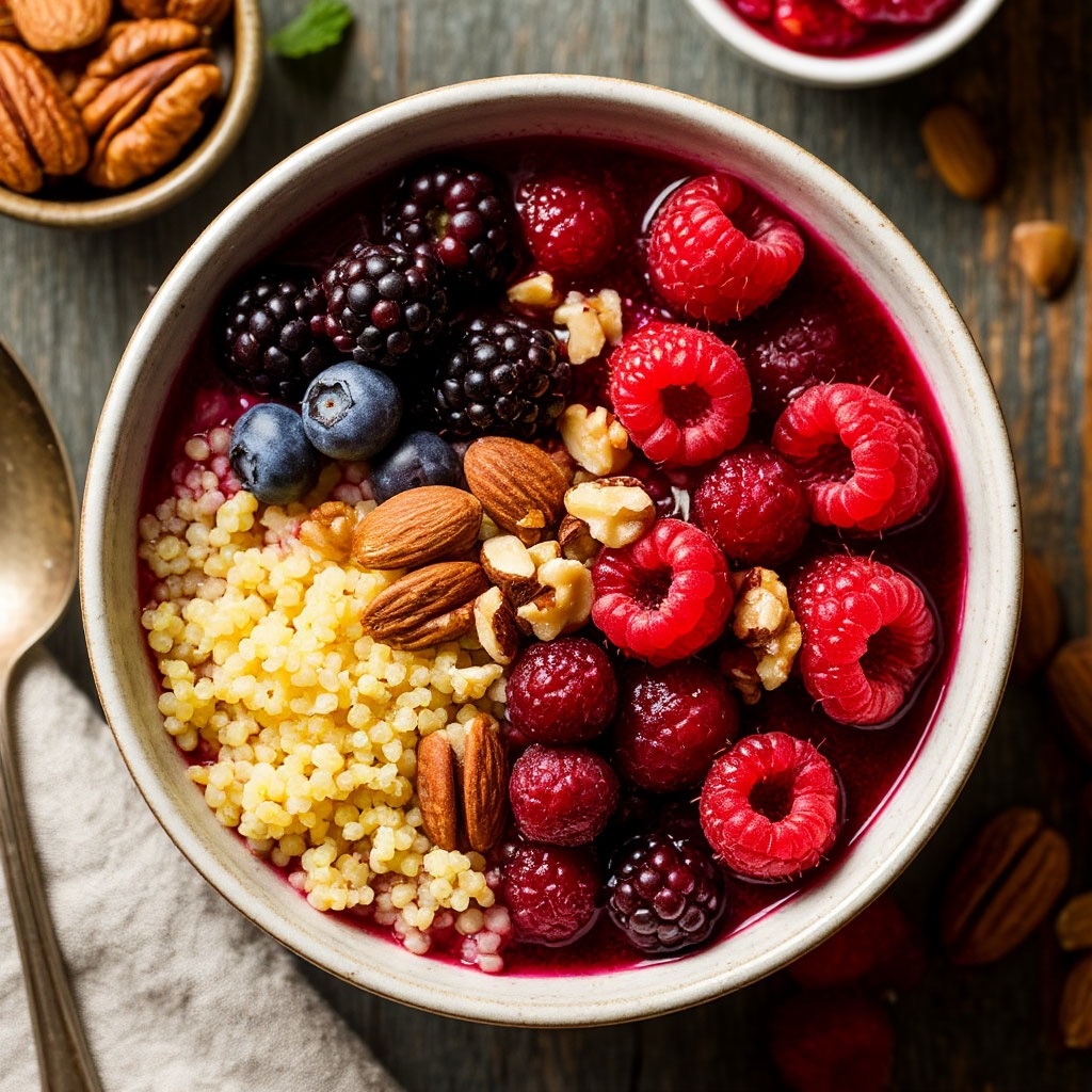 Пшеная каша с ягодами и орехами 