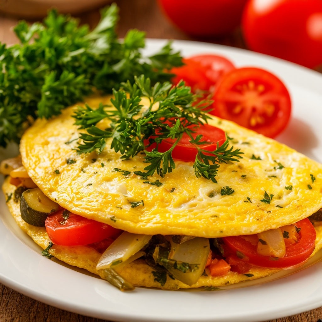 Яичный омлет с зеленью и овощами 