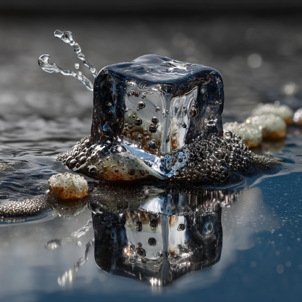 Кубик льда плавает на поверхности воды: объяснение, почему лёд легче воды