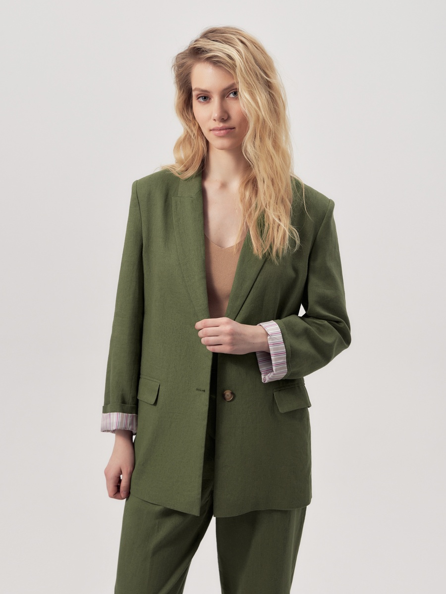 Прямой жакет из смесовой ткани на основе льна (Артикул: 3100850js0841) на pompa.ru
