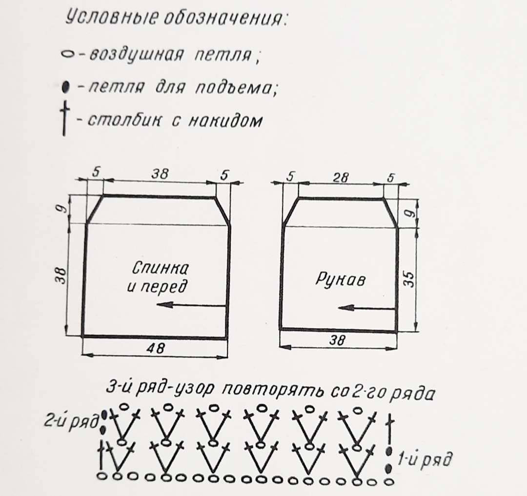 Начинать работу с бокового шва спинки или переда. Связав в поперечном направлении спинку или перед, рукава вяжите, начиная от шва. Сшить все детали сначала по регланным линиям, а затем по боковым швам и рукаву. Края модели обвязать столбиками без накида. По краю горловины продеть шнурок и стянуть горловину до необходимого размера.