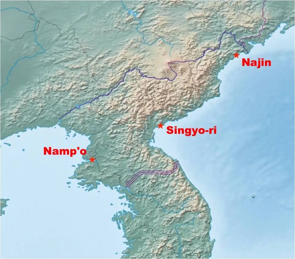 
Расположение главных судостроительных заводов КНДР
