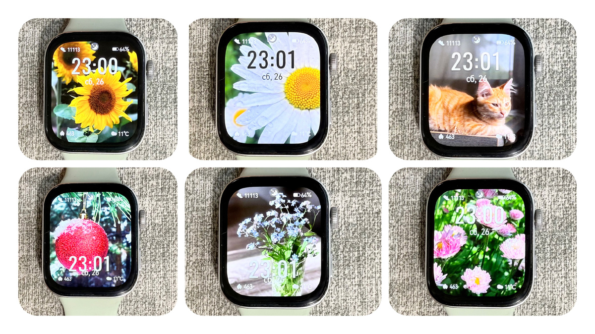 На моих часах можно на заставку можно поставить любимые фото и менять их нажатием на экран.